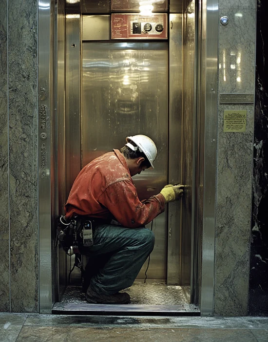 An Engineer who is repairing inside the elevator - elevator maintenance companies in dubai